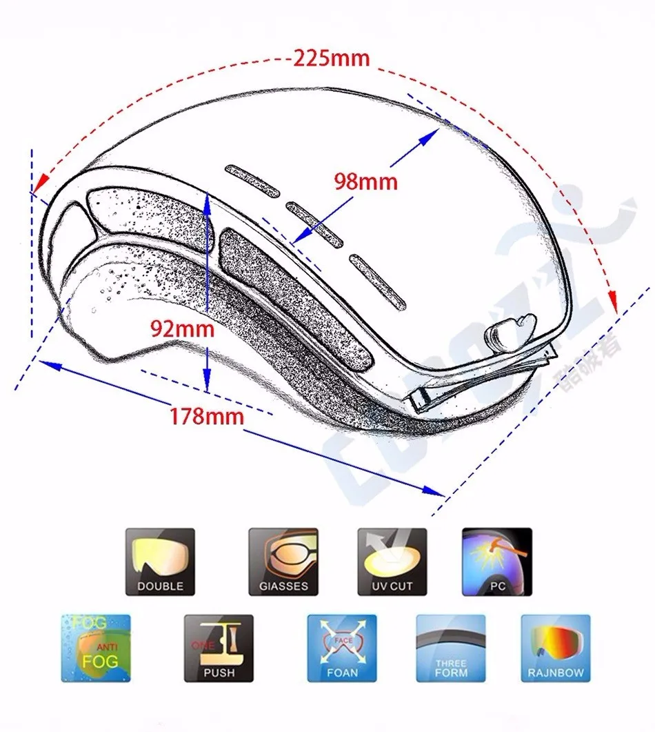 COPOZZ Профессиональный сноуборд Анти-Туман Лыжные очки двойные линзы UV400 большие очки лыжные Мужские Женские снегоходные очки