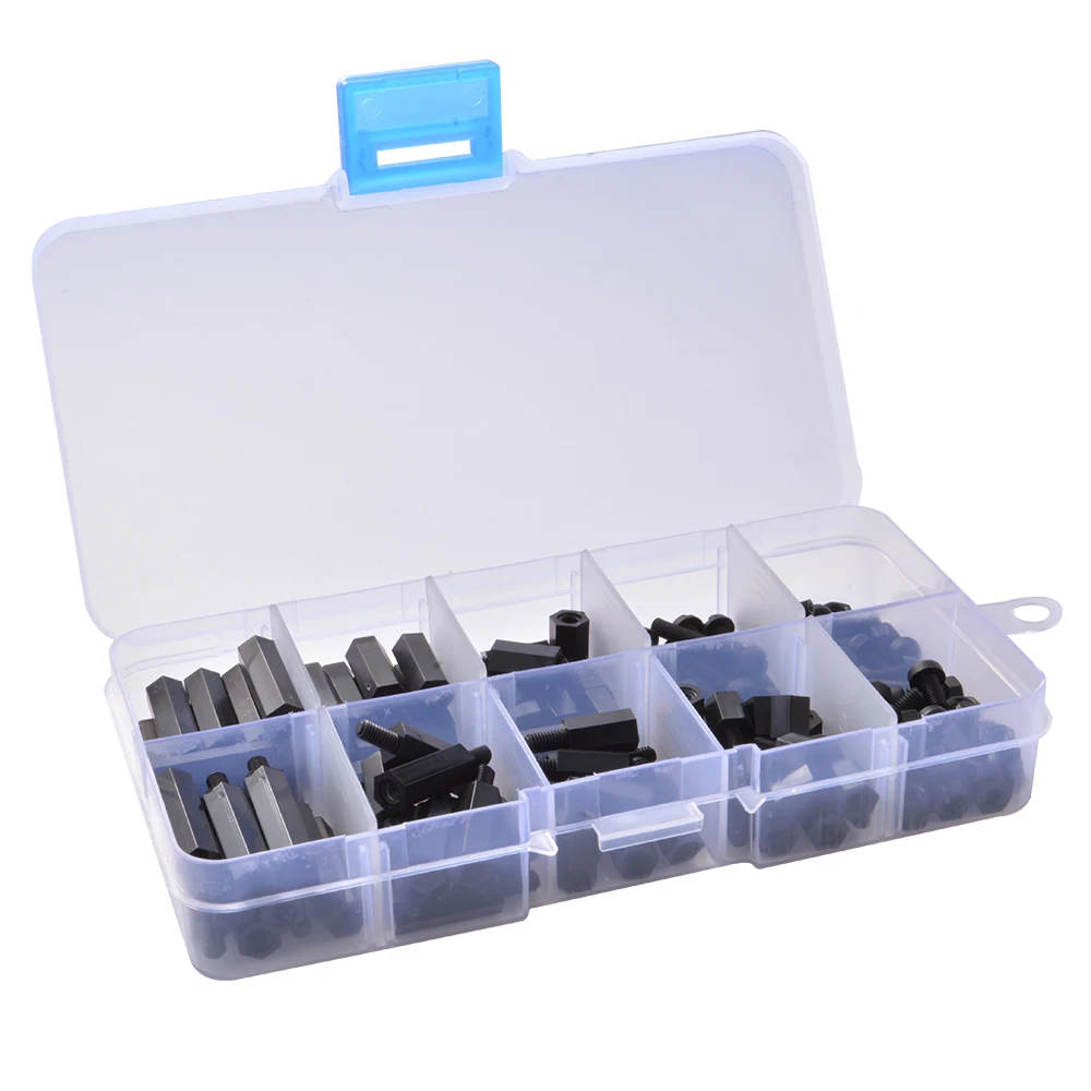 

150pcs Nylon M3 Hex Column Standoffs Spacer Screw Nut Assortment Black BI538+