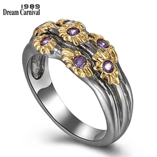Dreamcarnaval 1989 anneaux néo-gothiques femmes bande de mariage couleur dorée fleurs avec Zircon violet bijoux de mode en gros WA11638