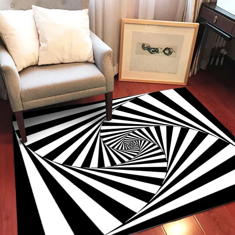 

3D Whitel Black Geometric Swirl Brief Printed Carpets Rugs For Living Room Bedroom 10 Kinds Sizes Dropship tapete para sala
