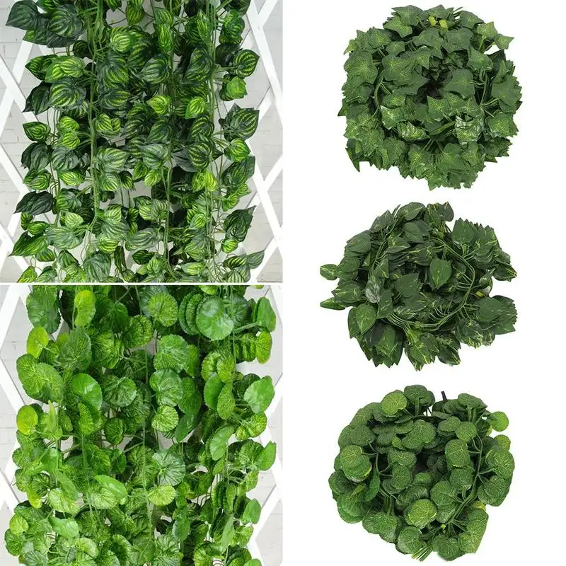 

2M Artificial Simulation Rattan Leaves Green Radish Creeper Grape Leaves Vine Outdoor Wall Hanging Garden Decoration