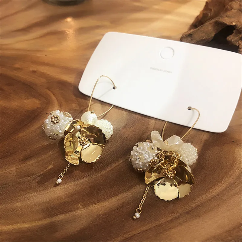 

EARS HIGH 2019 Korean New Temperament Freshwater Pearl Shell Flower Drop Tassel Earrings For Women Fashion Elegant Oorbellen