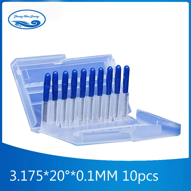 

10pcs cnc milling cutter 20 Degree 0.1mm PCB Carbide Router Bits Engraving Tool mill tools V Shape blade cutter kit