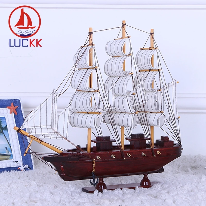 Деревянная модель корабля ручной работы LUCKK 33 см винтажная красная домашняя