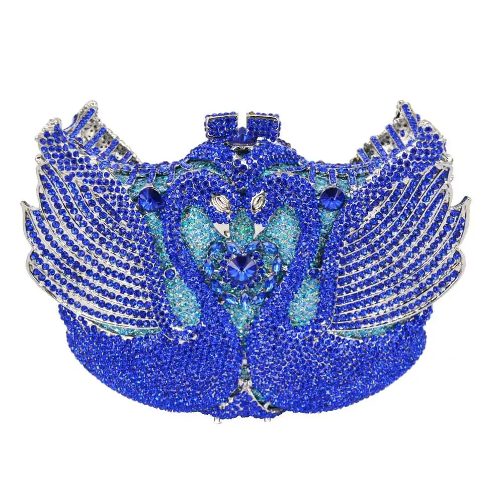 Новинка! Клатч в форме радужного лебедя, женская вечерняя сумочка, роскошные радужные вечерние сумочки-клатчи со стразами, Блестящая Сумочка, свадебная сумка SC041 - Цвет: Blue 1