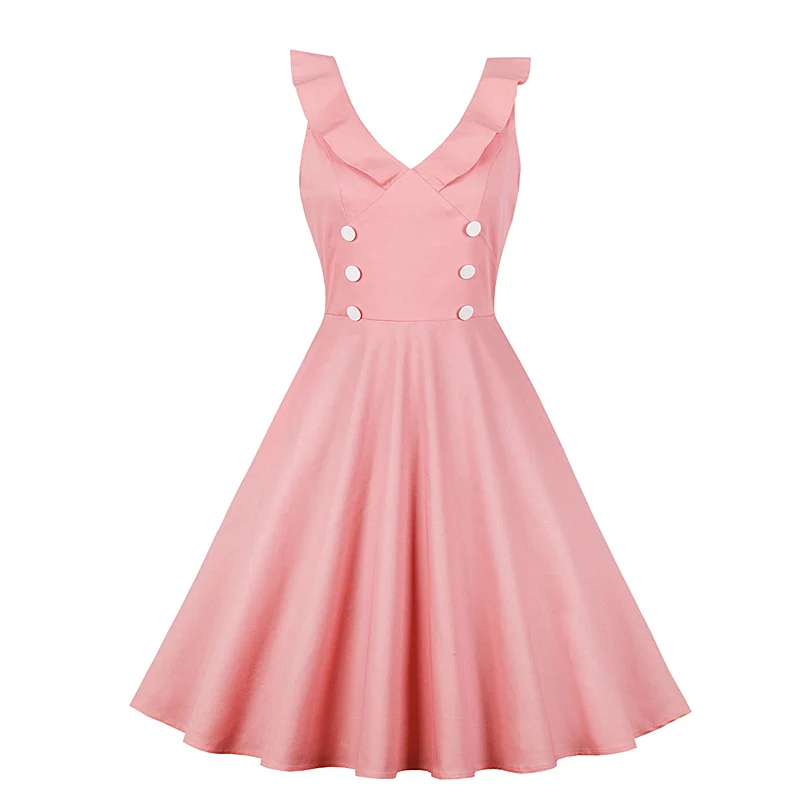 

2019 Spring New Fashion Women's Solid Color Temperament Slim V-neck Loose Sleeveless Large Size Dress