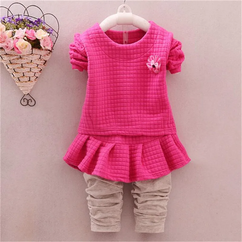

spring autumn clothes sets  flower bow warm long sleeve T-shirt+  trousers  2pcs suit children suit outfits baby costumes