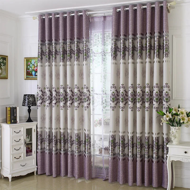 

1 PC Curtains for Bedroom New Full-shade Curtains for Living Room Printed Cloth European Style Curtains Tulle Purple Pink Color