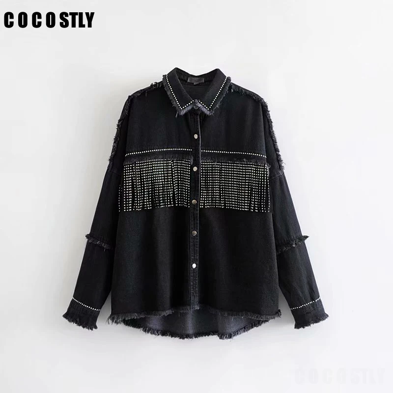 

Fashion 2019 Denim Jacket for Women Rivet Tassel Short Jeans Coat Female Cowboy Coats Student Streetwear