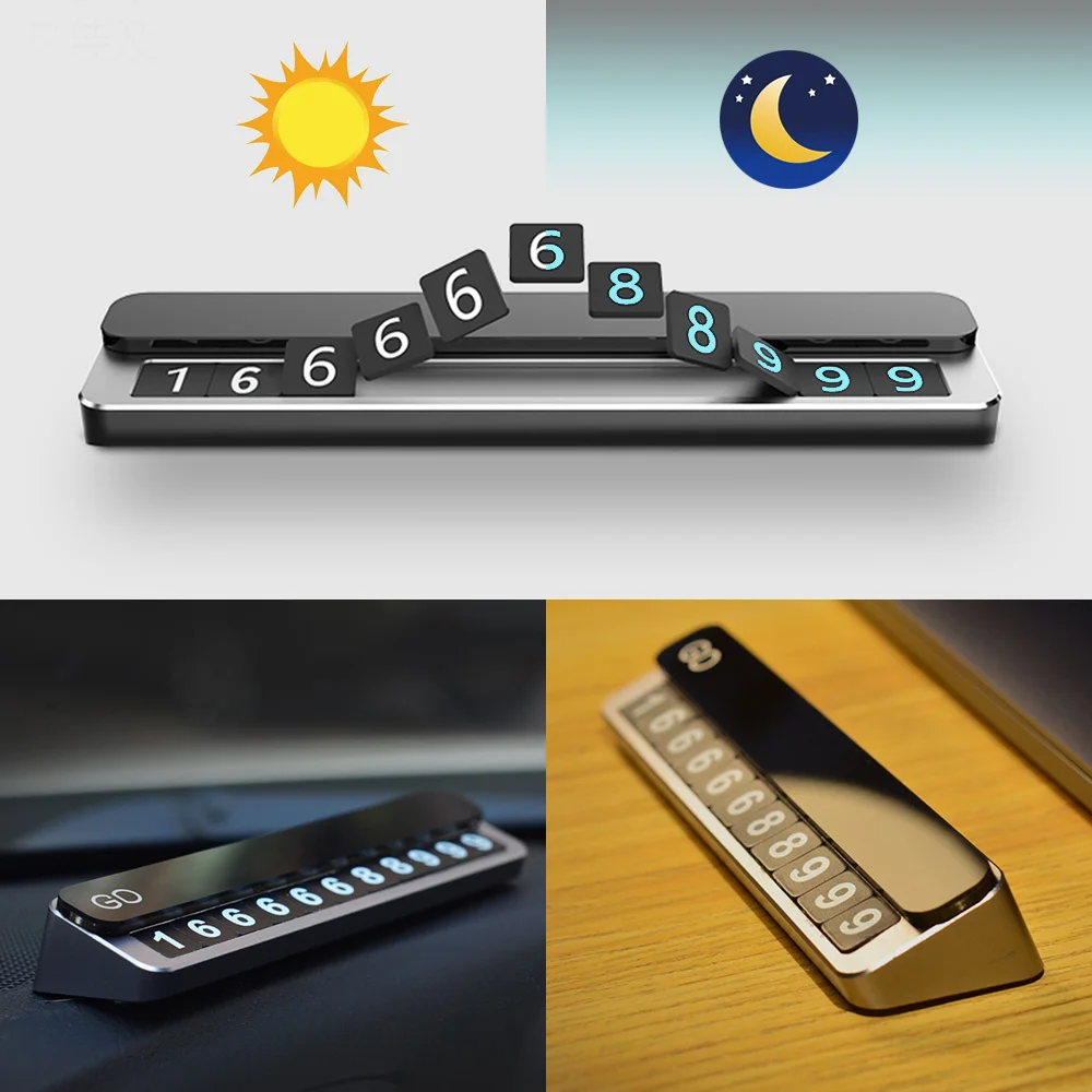 

Phone Number Car Temporary Parking Card Plate Metal Plastic Two Version Car Styling Telephone Number Card Car Interior Stickers