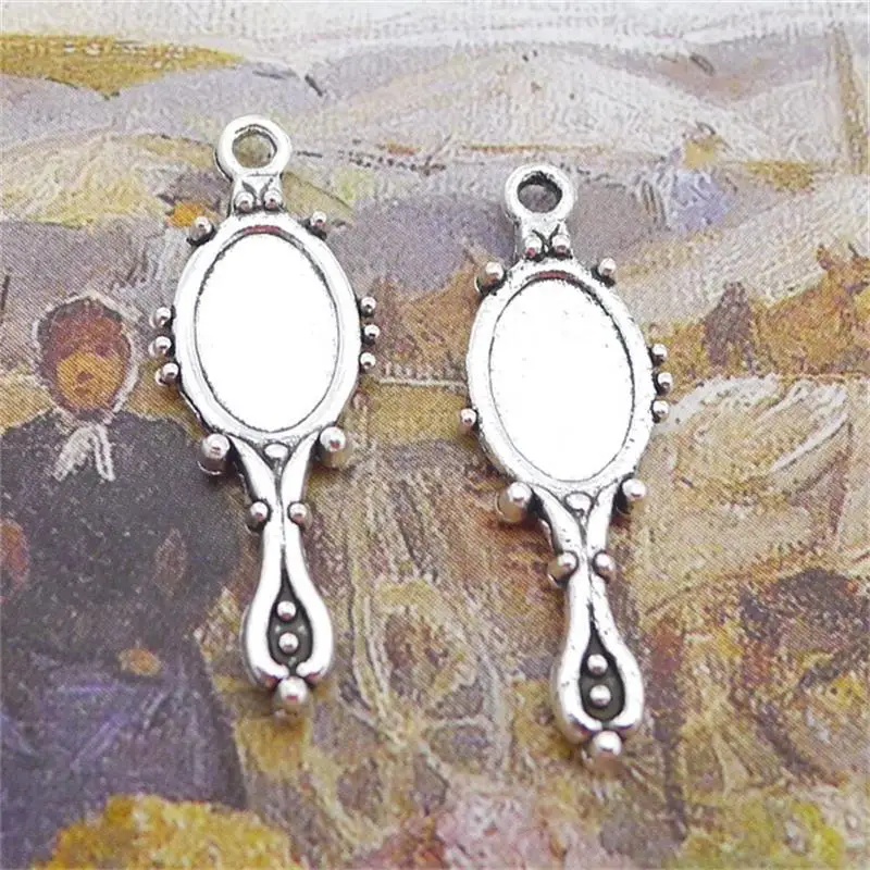 

BULK 30pcs Lots Antique Silver Plated Dresser Mirror Charm Pendant Wholesale DIY Jewelry Making 27*10mm 0.8g