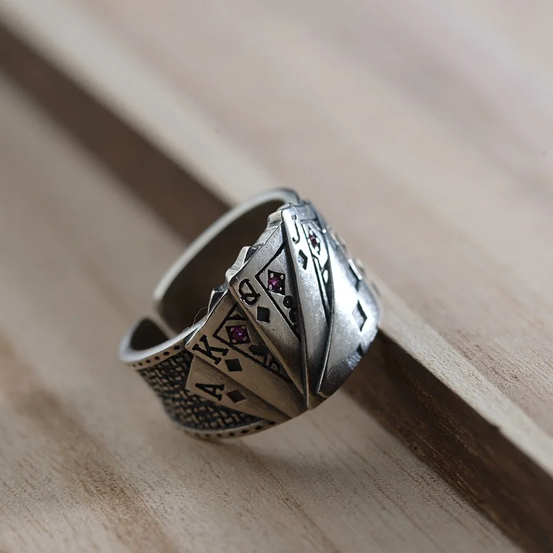 FNJ-925-Silver-Poker-Ring-New-Fashion-Punk-S925-Sterling-Silver-Rings-for-Women-Jewelry-Adjustable