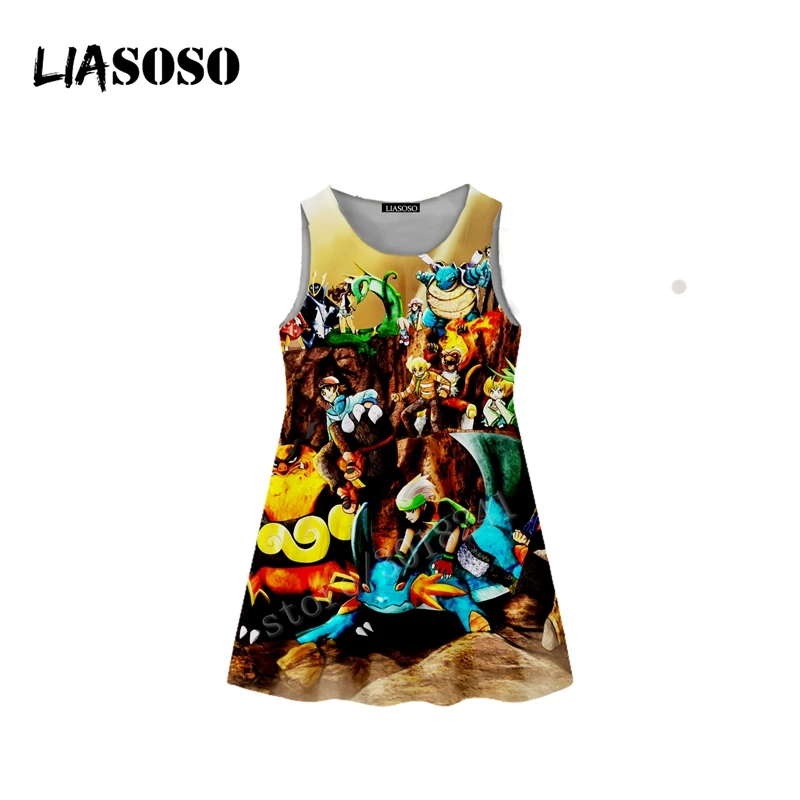 LIASOSO/новое летнее детское платье Пикачу с 3D-принтом для подростков, платье Пикачу без рукавов для мальчиков и девочек, плиссированный топ на бретелях, костюм с юбкой, B117 - Цвет: 5