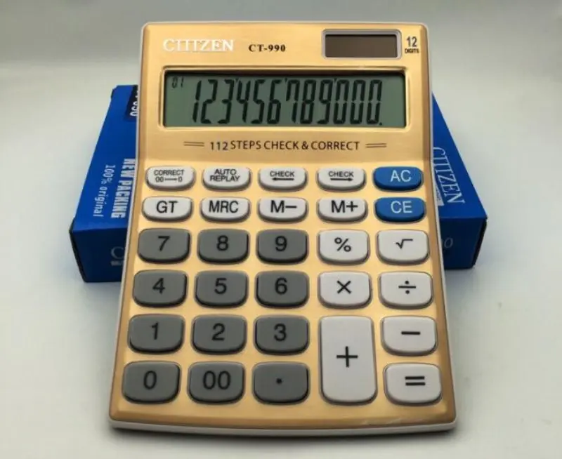 CT 990 Portable Solar Calculator 12 Digits Electronic Golden High end