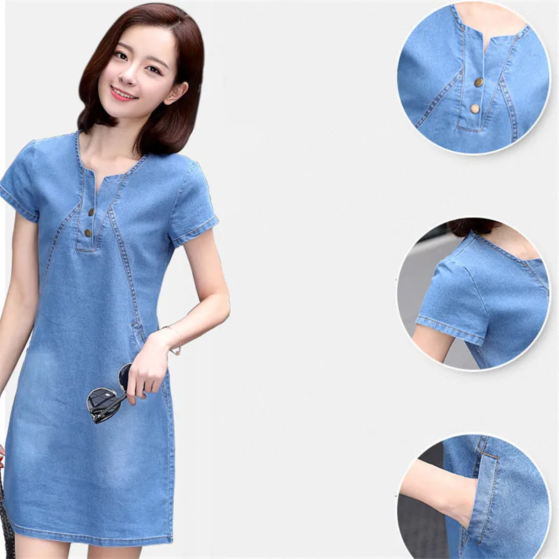 Новые женские платья летние Стильные джинсовые Robe Femme с коротким рукавом для