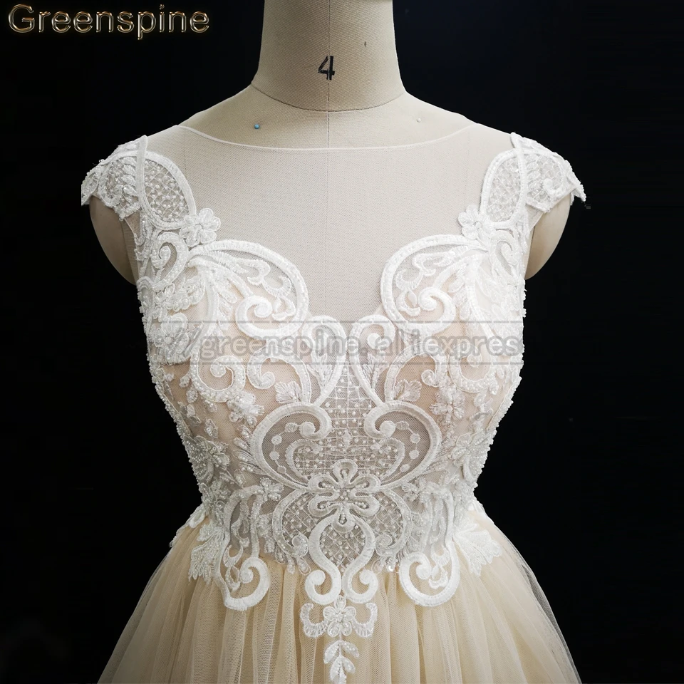 Зеленое свадебное платье es для невесты Vestido Novia Boho кружевное свадебное платье с коротким рукавом цвета шампанского из тюля свадебное платье