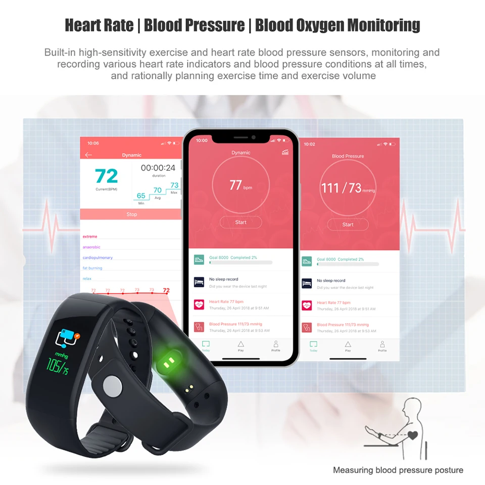 V66s SmartBracelet для iPhone Android трекер активности браслет Мониторинг давления пульса
