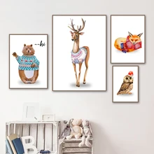Bear Deer Fox Owl Animal Wall Art Canvas Painting Nordic Posters And Print Animal Wall Pictures For Living Room Home Decor