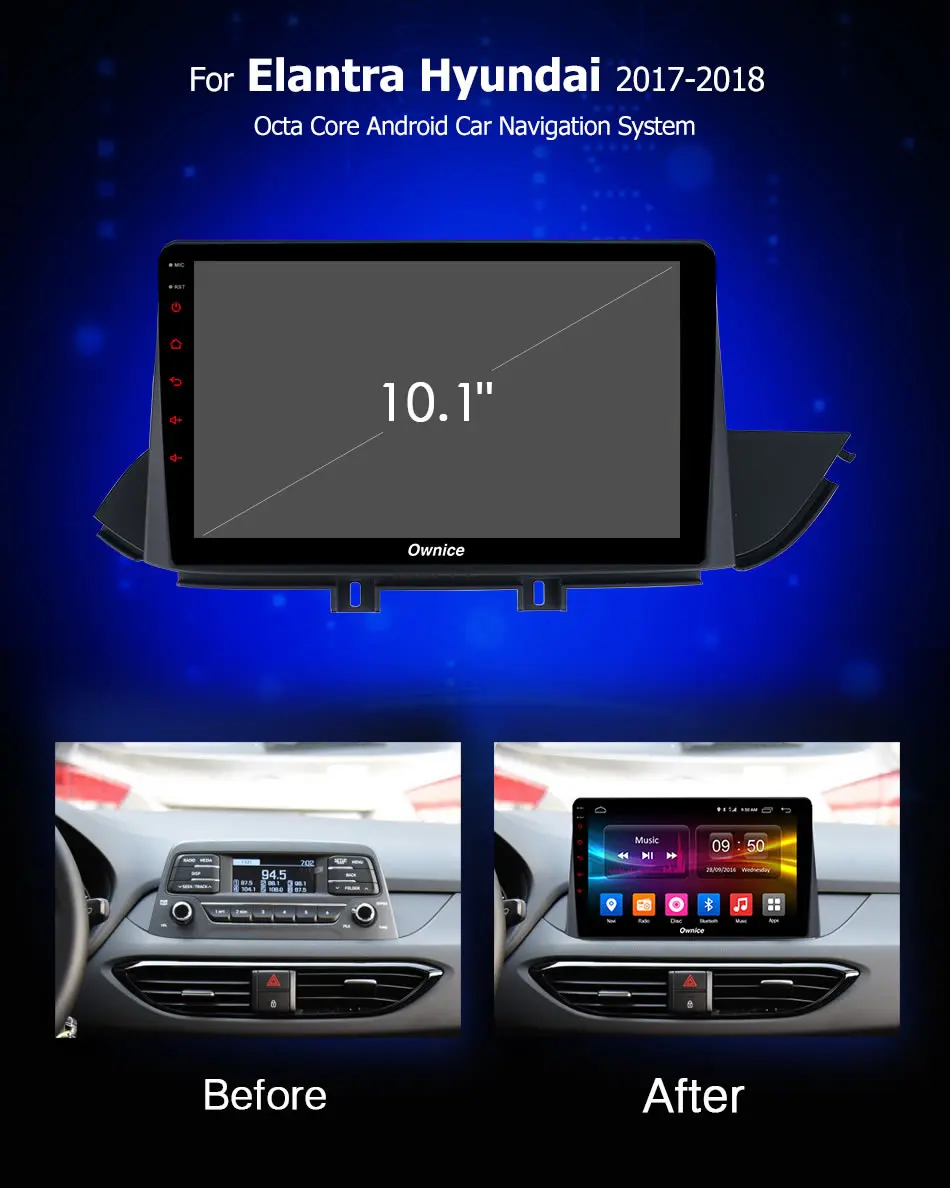 Perfect 10.1Inch Ownice K1 K2 K3 K5 K6 Android 9.0 Car Media Player Stereo Replacement for Hyundai Elantra 2017 2018 4G DSP 360 Panorama 1