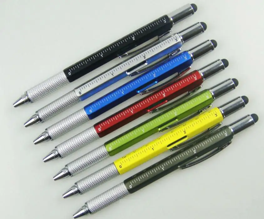 6 in1 Touch Screen Stylus Ballpoint Pen Spirit Level Ruler Screwdriver Tool CNUS