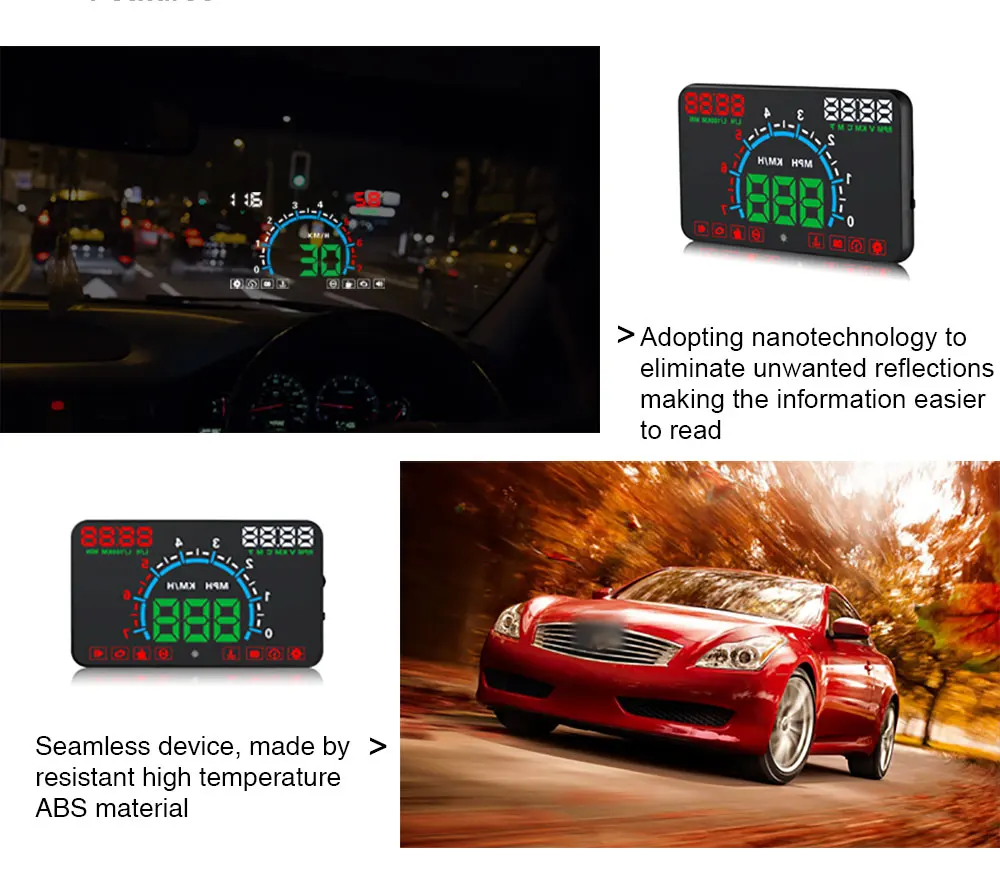 GEYIREN E350 OBD2 II HUD Автомобильный дисплей 5,8 дюймов экран легко подключи и играй сигнализация превышения скорости расход топлива дисплей hud проектор