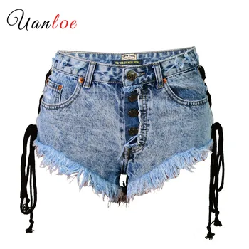 

Streetwear 2019 Fashion Denim Shorts Women High Waist Sexy Shorts Summer Micro Mini Jeans New Arrival Side Lacing Short Jeans