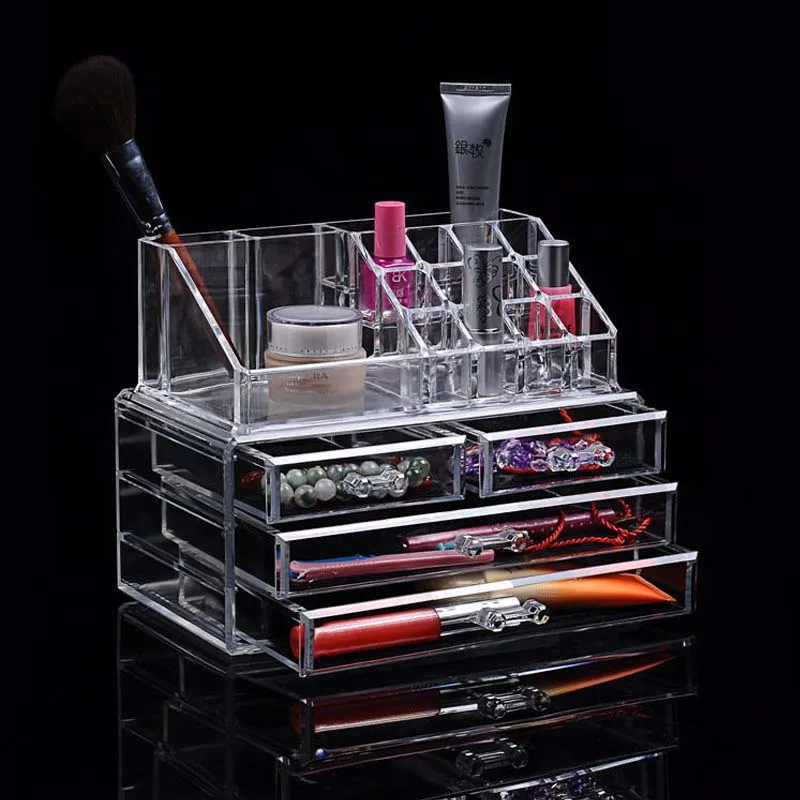 Acrylic Transparent Makeup Organizer Storage Boxes Jewelry Drawers Box Make Up Casket For Cosmetics Brush Cosmetic Container