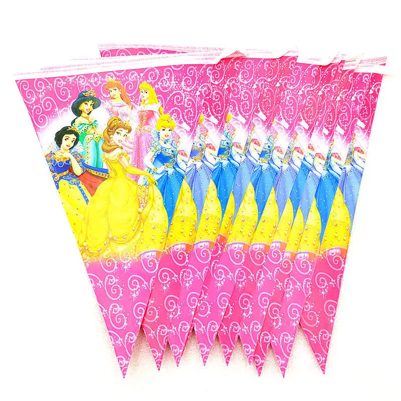 

Disney Six Princess Theme 10pcs/lot Girl Birthday Party 2.5m Paper Banners Baby Shower Festival Flag Banner Decoration Supply