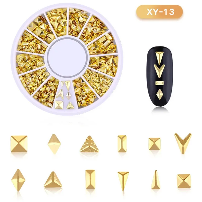 1 колесо золотые заклепки шипы для ногтей 3D дизайн ногтей украшения геометрический круг Луна Звезда Круглый треугольник смешанные аксессуары для маникюра DIY