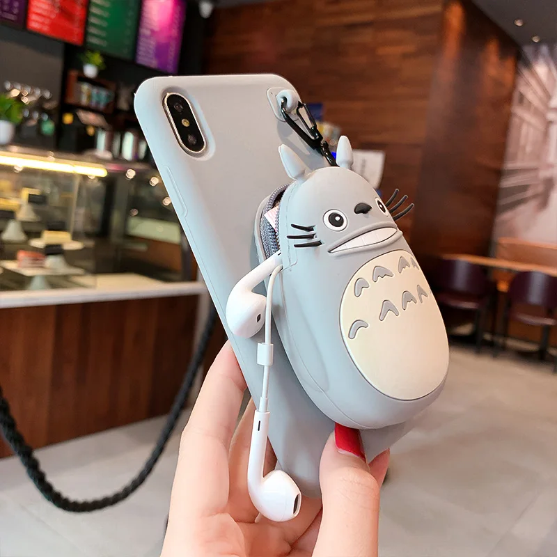 

Cute cartoon Totoro Coin Purse case for iphone Xs MAX XR 7 8 6s with stand Soft TPU Cover For iPhone 7 8 6 6s Plus Shell Case