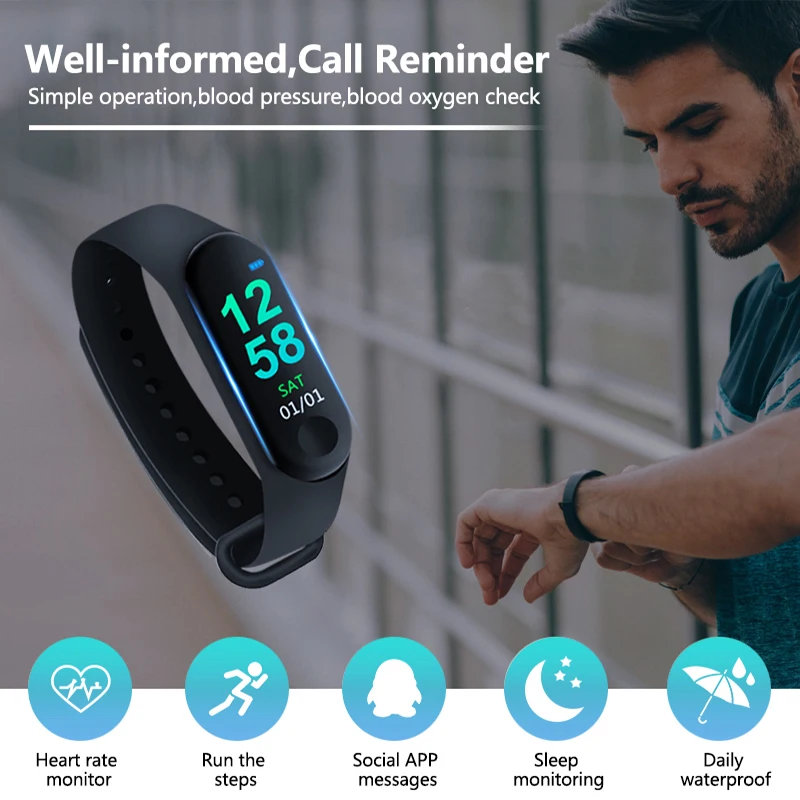 M3 Смарт фитнес Браслет трекер Reloj умный монитор сердечного ритма часы для мужчин