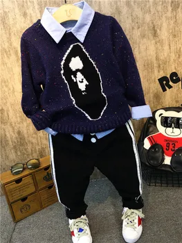 

Hot Sale 2018 children 3pcs/set Kids Baby Suit Boys Knit sweater + shirt + trousers boys Sport Clothes Children Clothing set