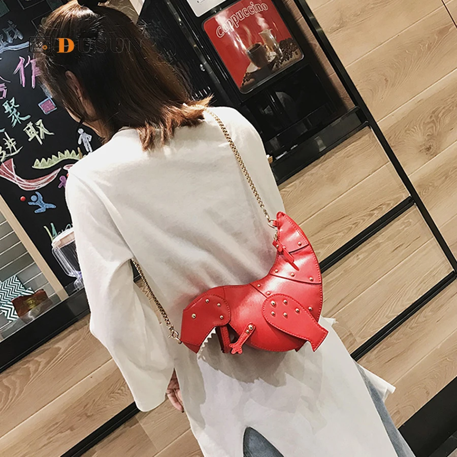  DUSUN Rivet Personality Dinosaur Design Fashion Leather Crossbody Mini Messenger Bag Women Chain Pu - 32913231833