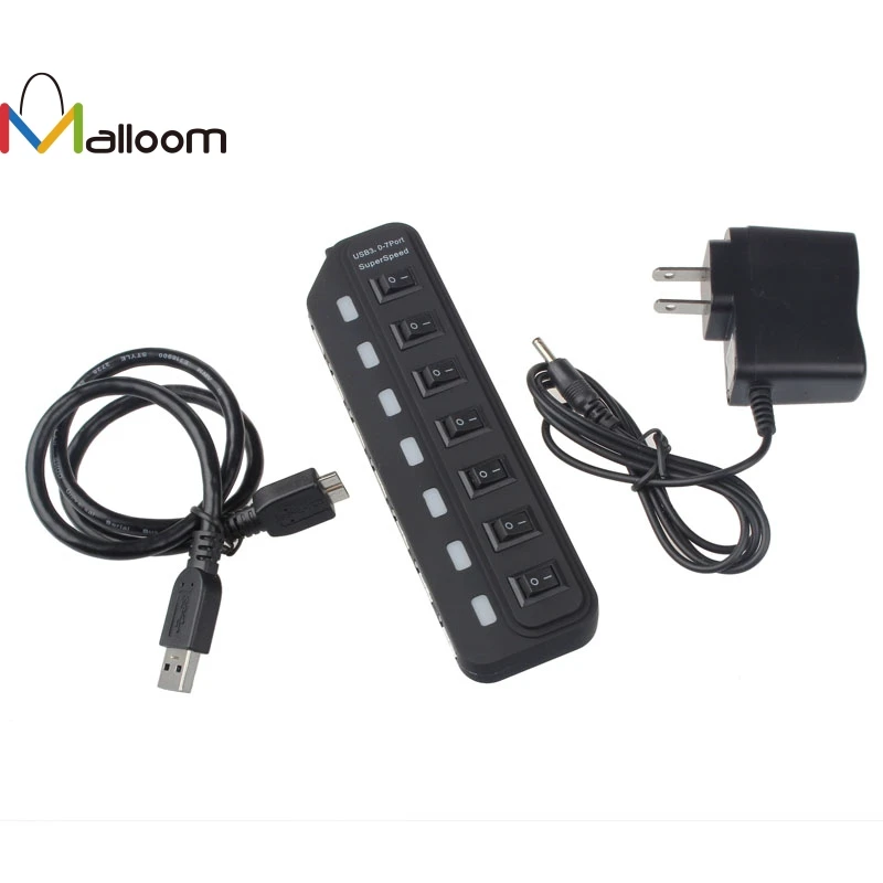 Malloom Новое поступление на очень высоком Скорость USB 3,0 концентратор 7 Порты USB разветвитель адаптер с переключателем для портативных ПК Прямая поставка#28 - Цвет: Черный