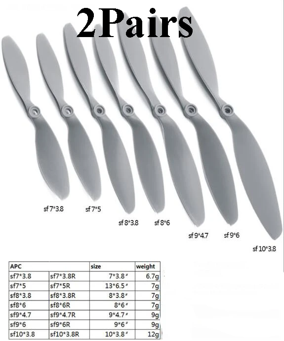 

2Pairs Electric Propeller SF 7x3.8/7x5/8x3.8/8x6/9x4.7/9x6/10x3.8 7-10inch CW/CCW Reduction Props For F550/450/S500/S550 FPV