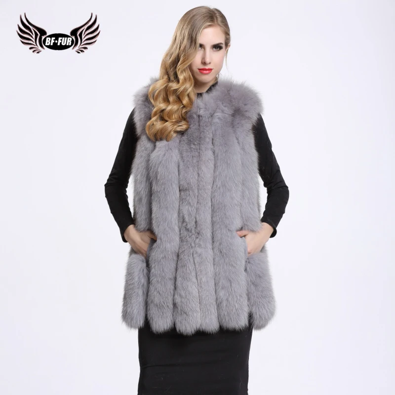 Naturelle Femmes Mode Vraie Longue D'hiver Fourrure Grey De Bffur Renard Véritable Gilet silver Bf Waistcoatl light v0012 red Veste Réel Natural CW1wCqXP