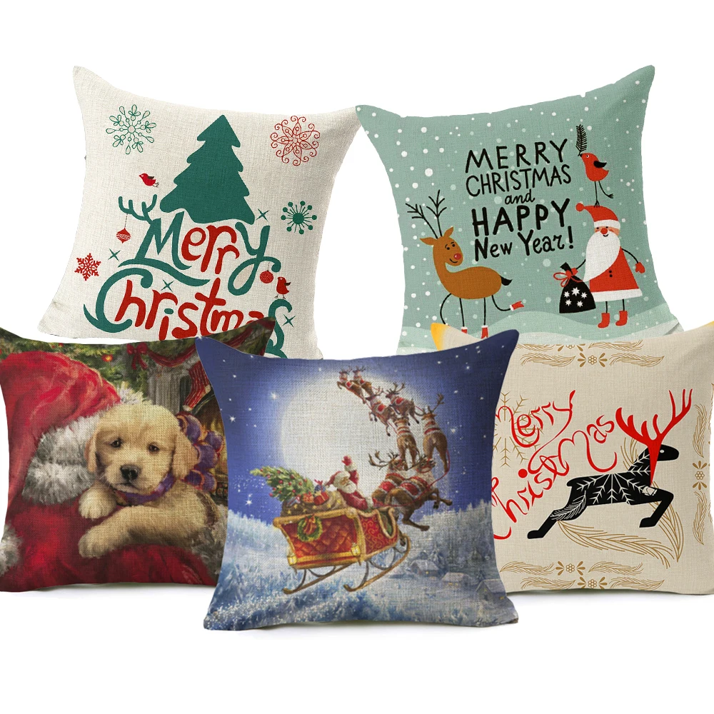 

Christmas Deer Cushion Cover Xmas Merry Christmas! Santa Claus Socks Balloon Home Decorative Pillows Cover Nordic Sleigh case