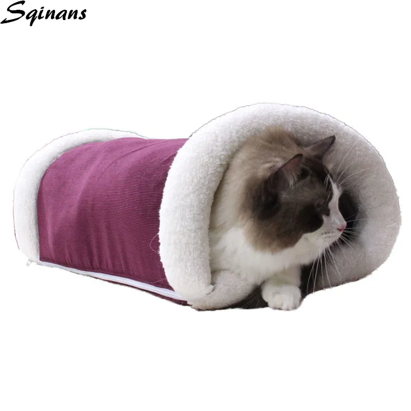 Sqinans туннель для кошек Кровать Дом вельветовые флисовые коврики двойного назначения Pet котенок интерактивный туннельные игрушки с Кольца