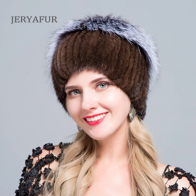 JERYAFUR модные зимние шляпы для женщин меховая шапка из натуральной норки Женская Лоскутная лиса мех смешанные цвета внутренняя вязка шапочки теплые Новые