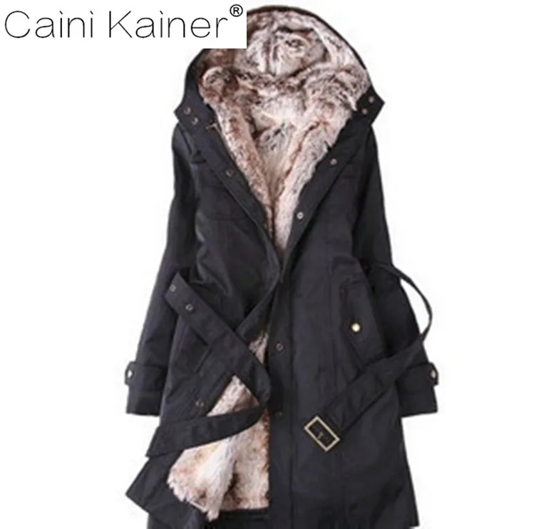 Womens Faux Fur Lined Parka Cotton clothing Winter Hooded Long Jacket plus size snow wear coat