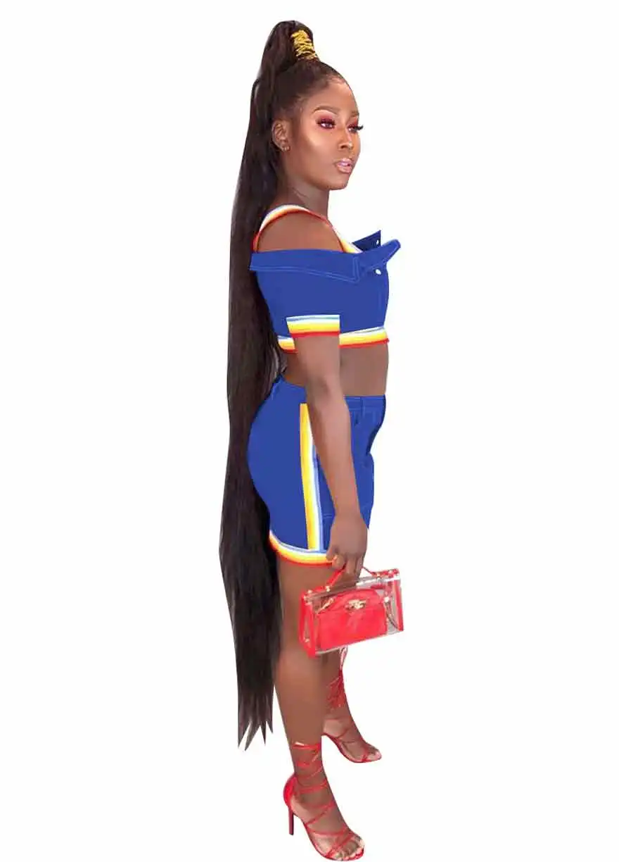 Colorful-Striped-Denim-Mini-Skirt-Set (2)