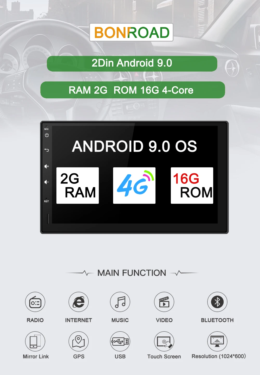 Flash Deal Bonroad 2 Din Android 9.0 Car Multimedia For Nissan Toyota Hyundai GPS Navigation Audio Player Car Radio RDS Video Player 0