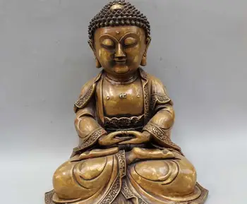

12" China Tibet Buddhism Pure Bronze Seat Shakyamuni Amitabha Buddha Statue