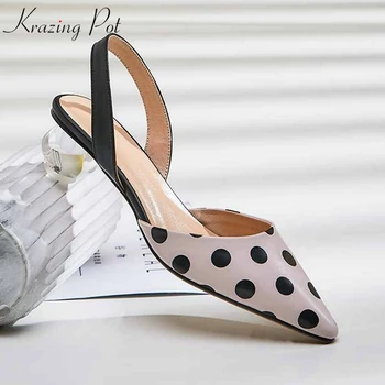 

Krazing pot genuine leather slip on elastic band superstar princess party dot patterns elegant round crystal med heel pumps l1f2