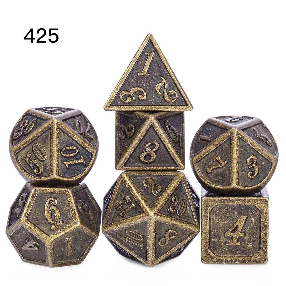 Металлические игральные кубики D4 D6 D8 D10 D% D12 D20 7 шт./компл. для Подземелья и Драконы RPG MTG настольные игры(древний Медь, золото, серебро