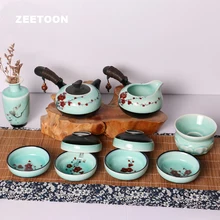 10 шт./компл. Творческий расписанную сливы керамика Longquan фарфоровый чайный набор кунг-фу Чай горшок ярмарка чашки Чай фильтр ваза подарочная коробка