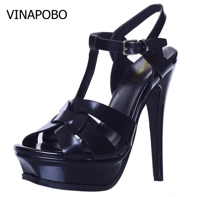 VINAPOBO/качественные босоножки из натуральной кожи на платформе и высоком каблуке с Т-образным ремешком; женская пикантная обувь; Модные женские вечерние свадебные туфли; Размеры 35-40 - Цвет: 14CM