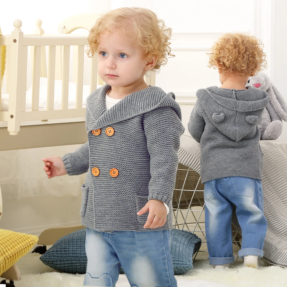Winter Sweaters For Baby Girls Cardigans Autumn Hooded Newborn Boys Knitted Jackets Cartoon Bear Children's Long Sleeve Clothing