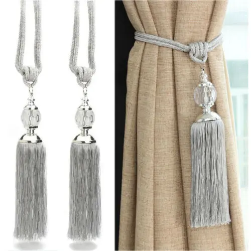 

Pair Of Curtain Holdbacks Rope Tie Backs Tassel Tiebacks Crystal Ball Decor