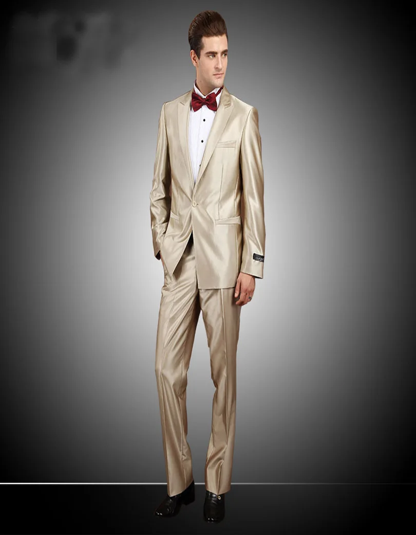Klasik Pria Desain Pesta Makan Malam Pesta Prom Suits Emas